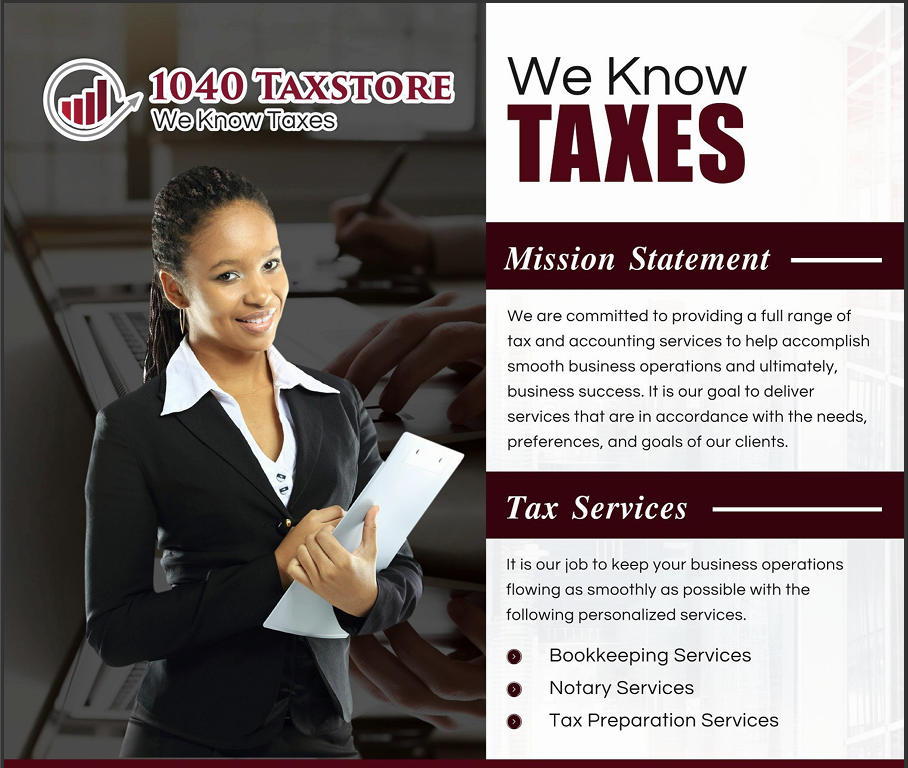 1040 Tax Store flyer preview with service information