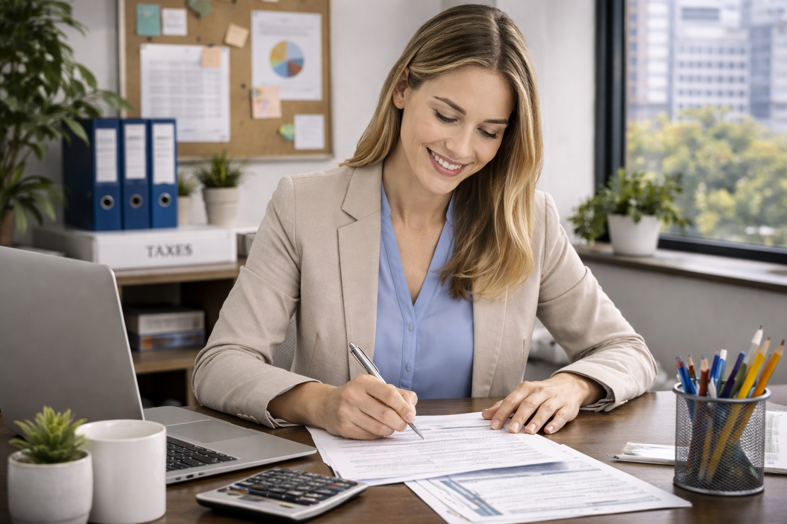 Professional tax team working together in an office environment