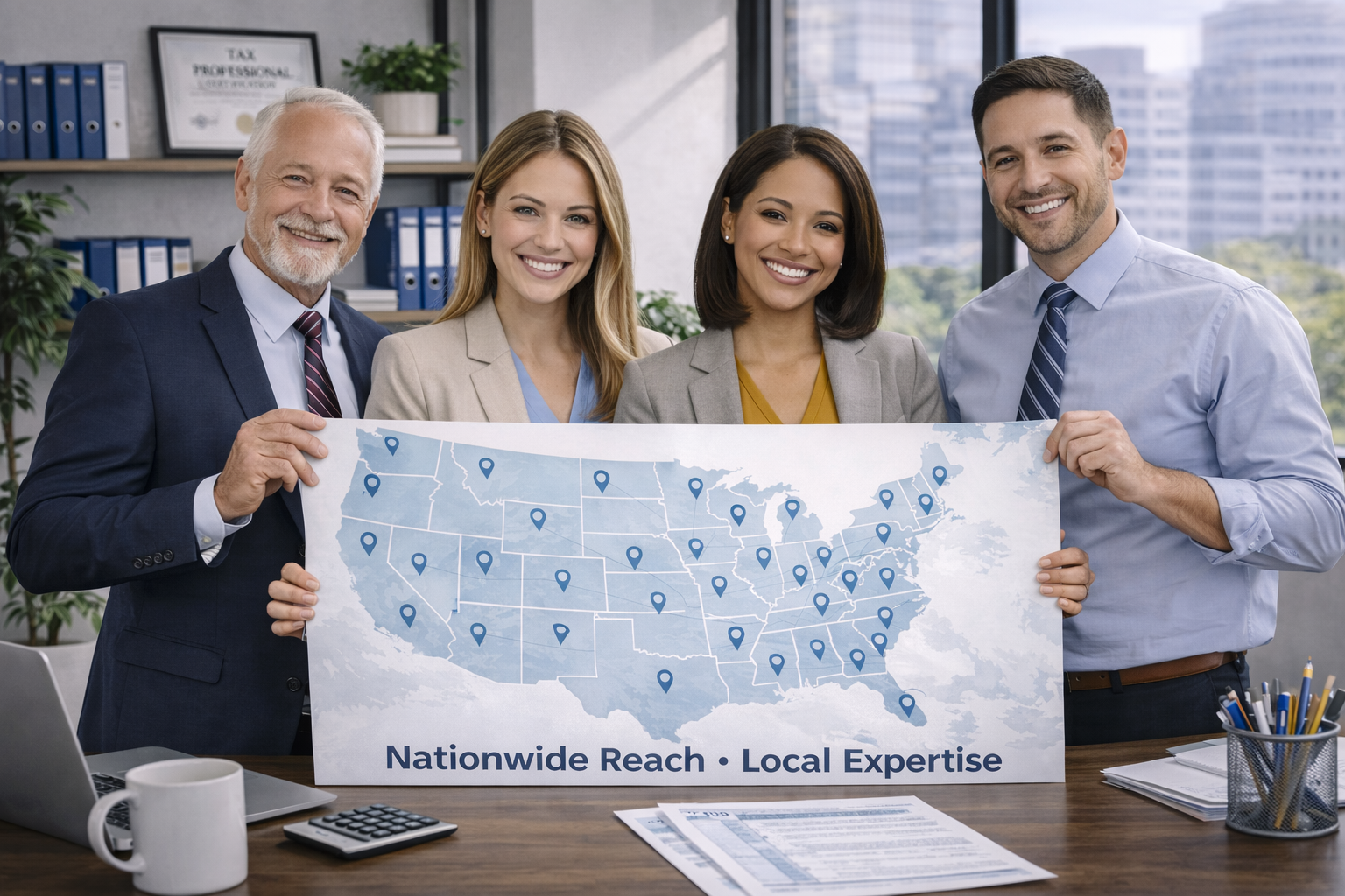 Tax business professionals collaborating across a growing network